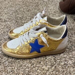 ShuShop Gold Sneakers with Blue Star